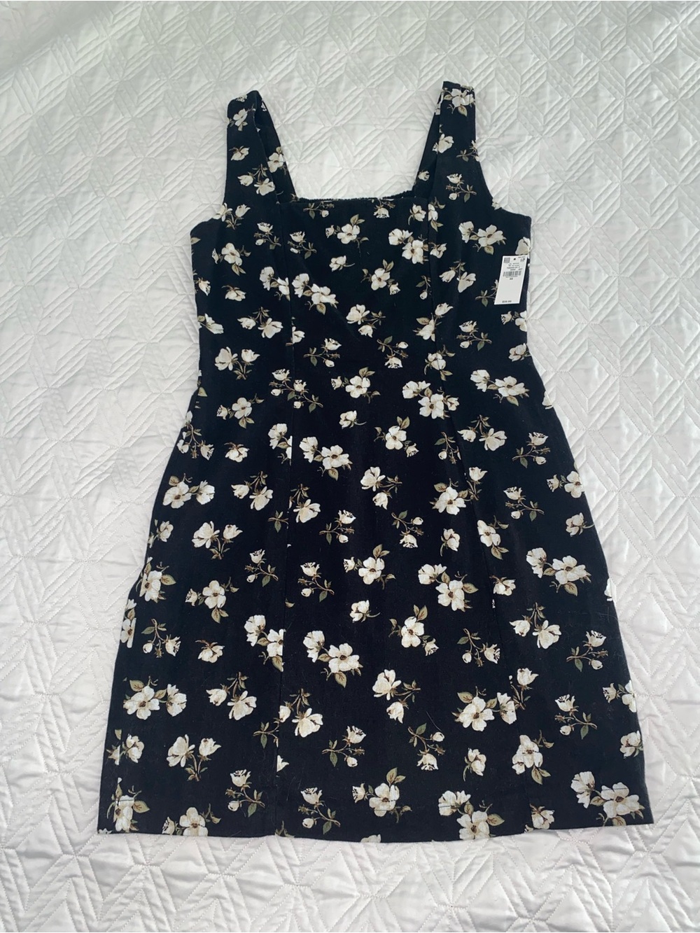 Old Navy Black Floral Square-Neck Mini Dress Linen Blend NWT XS